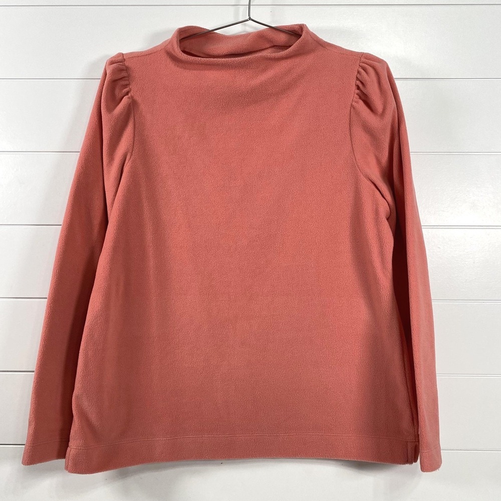 Talbots Sweater Womens Large Pink Mock Neck Fleece Pullover Ruched Shoulders